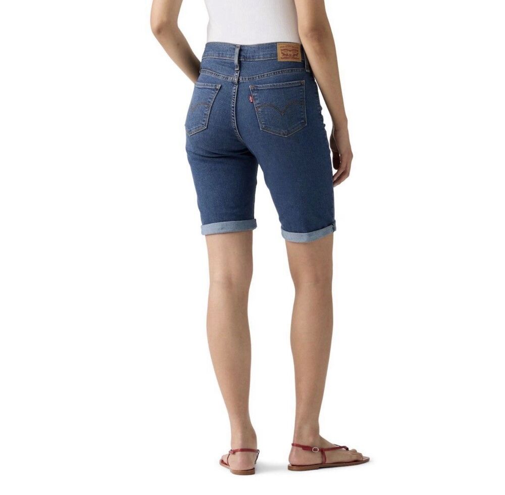 Levi's Womens Bermuda Jean Shorts Size 27 Denim Shorts Dark Wash Jorts Stretch